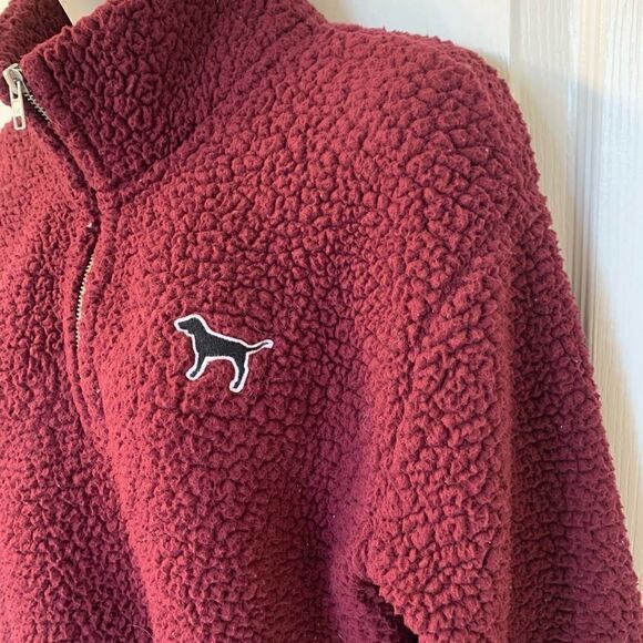 Victoria’s Secret PINK Sherpa Fleece Cranberry/Maroon 1/4 Zip Pullover! 🔥 - Picture 7 of 8
